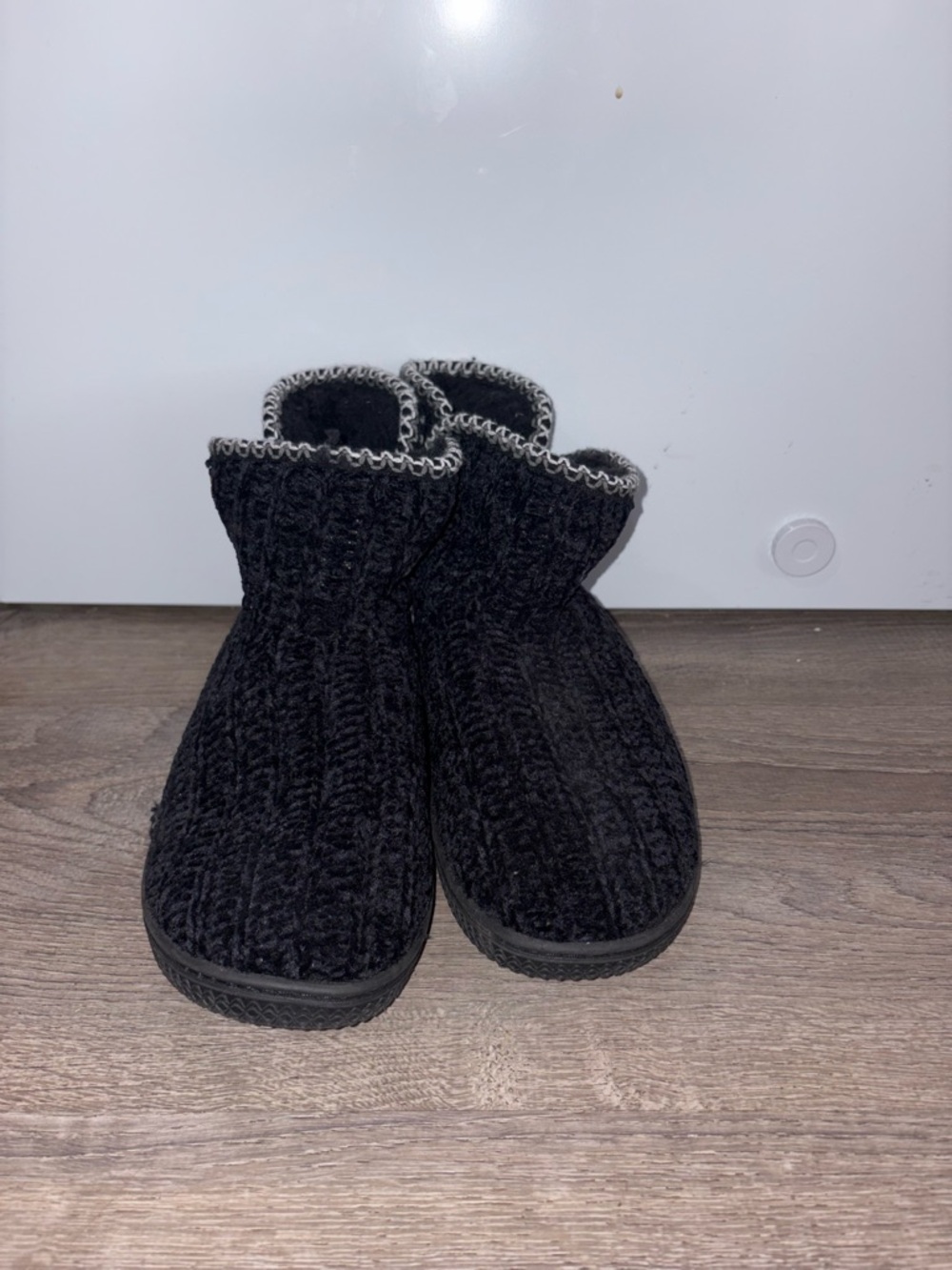 Muk Luks Black Knit Ankle Booties with Gray Trim